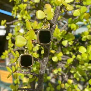 Vintage  black cabochon stones Drop Earrings